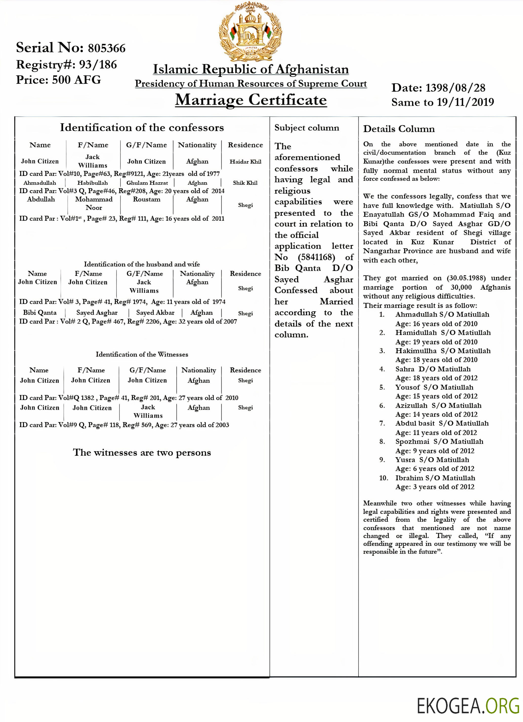 AFGHANISTAN acte de mariage template AFGHANISTAN acte de mariage template